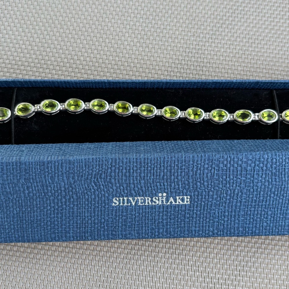 Sterling Silver Green Peridot Link Bracelet - Picture 2 of 5